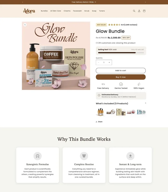 Adora Glow Bundle product page design