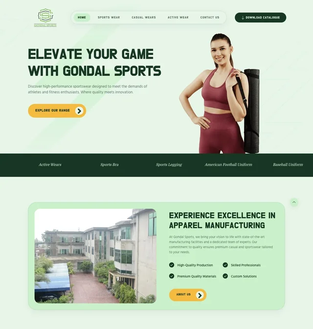 Gondal Sports homepage showing the hero and first sections