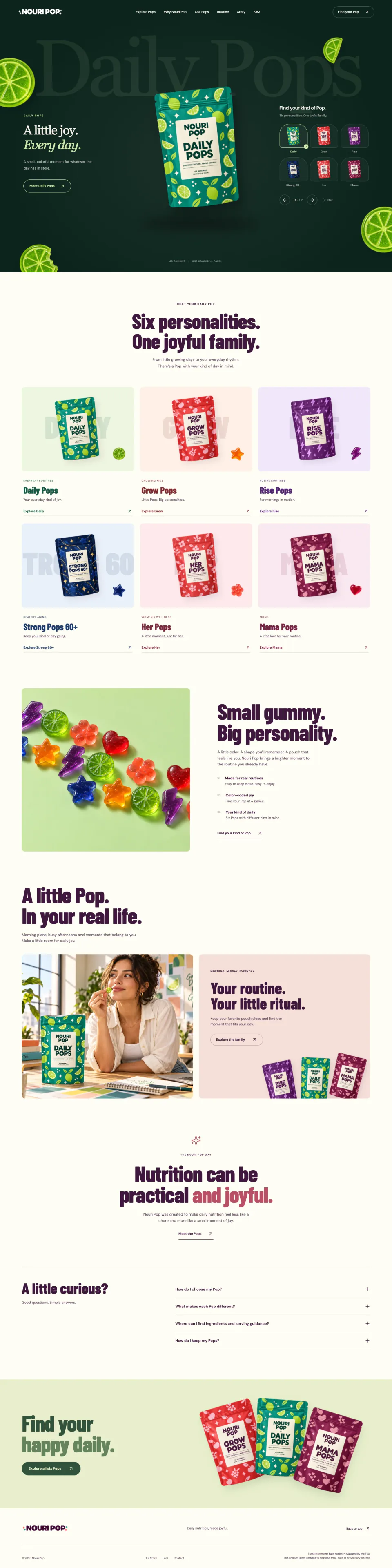 Nouri Pop e-commerce homepage with Daily Pops hero and product range