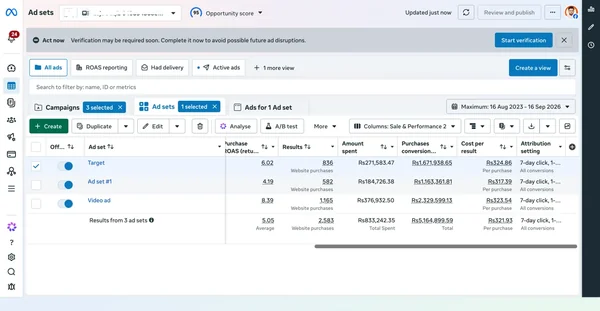 Meta Ads Manager campaign overview screenshot